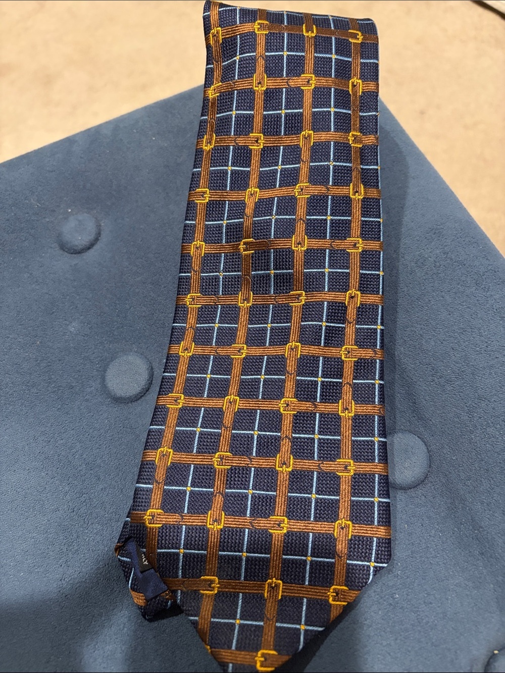 Gucci Navy and Orange Grid Silk buckles pattern Tie